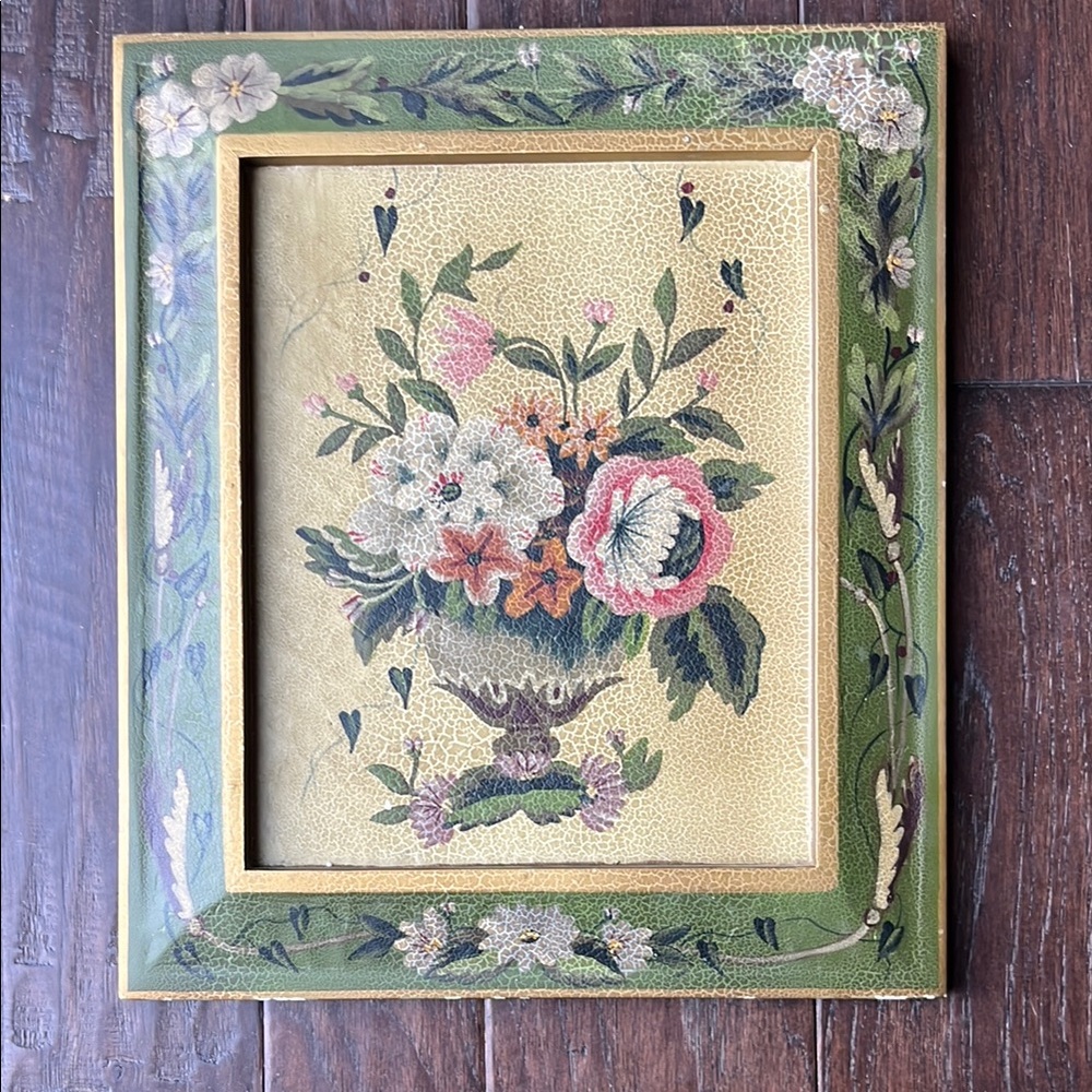 Raymond Waites Floral Green and Gold Framed Art